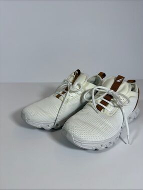Nautica White Knit Sneakers with Brown Accents